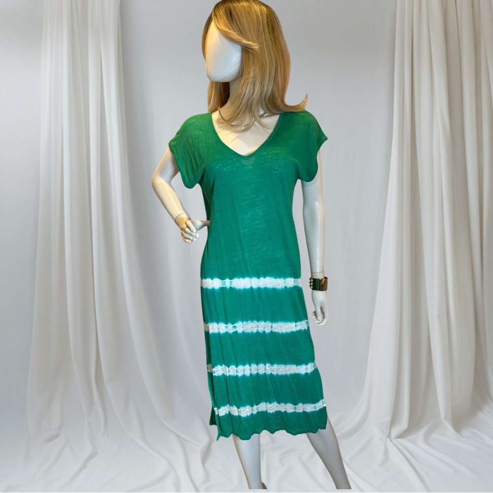 Velvet by Graham & Spencer Green and White Linen Midi Dress EUC - Picture 9 of 9